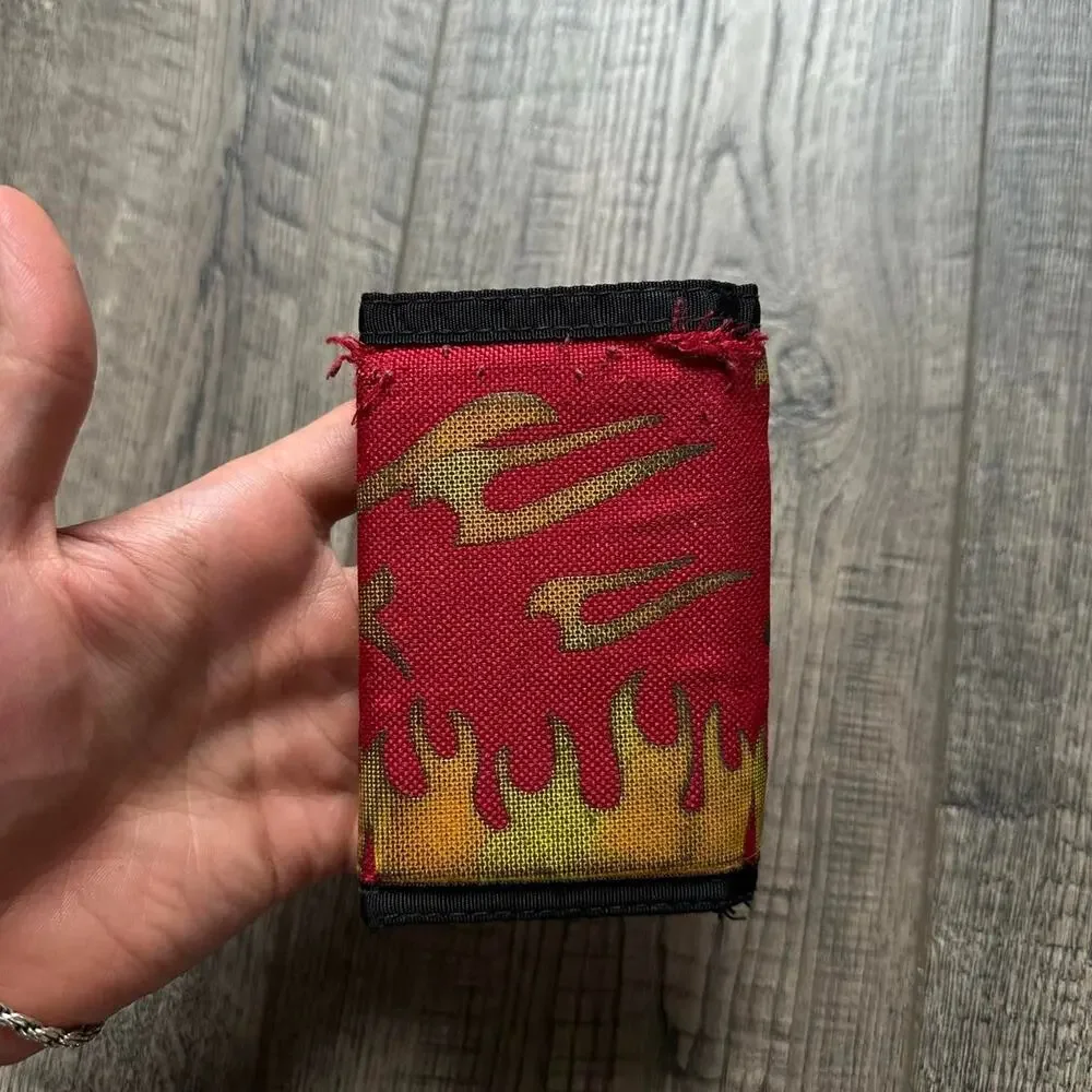 Vintage Y2K Black Red Flame Fire Skater Cotton Wallet BiFold Cardholder